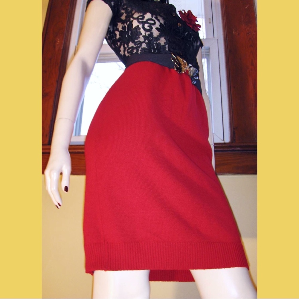 VTG 80s RED PINUP Formfit Sweater Pencil Skirt
